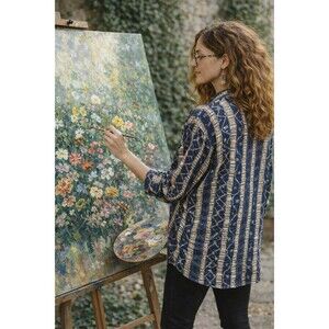 Vintage 90s Silk Ikat Loop Button Blouse Women’s M Boho Artsy